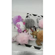 BMSP08 Furry Pom Pom Cute Santa Pink Rabbit Fur Leather Key Chain